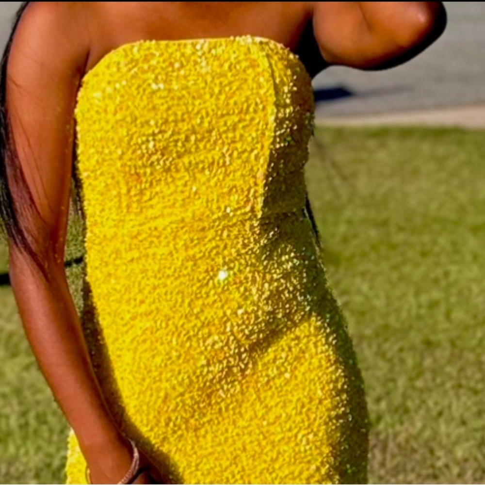 Yellow Strapless Sequin Dress